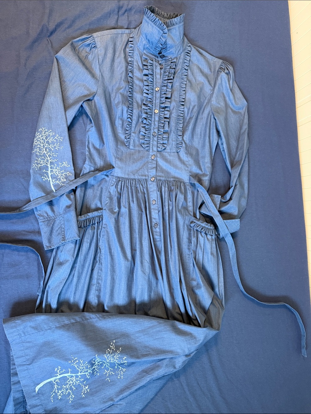 Classic Blue Maxi Ruffle Front Shirt Dress - Picture 14 of 14